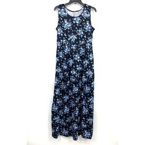 Pinup Fashion Maxi Dress Blue Floral Print Sleeveless Pockets NWT